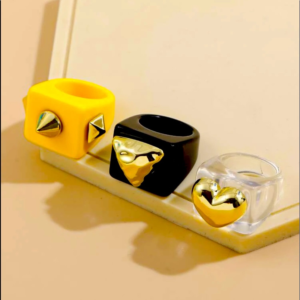 3pcs resin heart decor rings